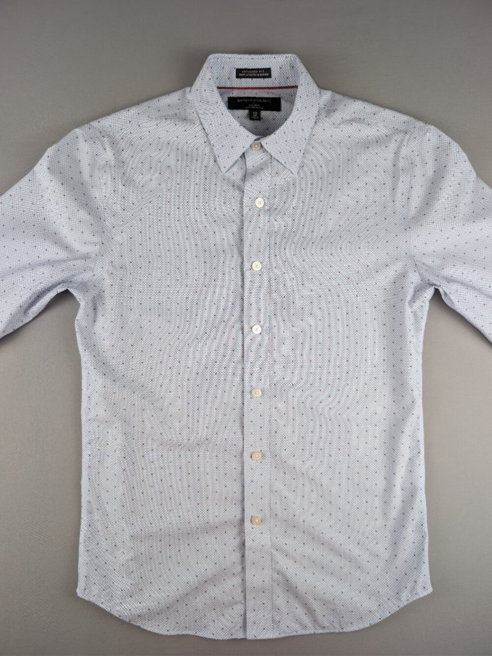 Banana Republic Untucked Fit Non-Iron Mens XSโ Blue Dot Floral L/S Shirt - Picture 3 of 11